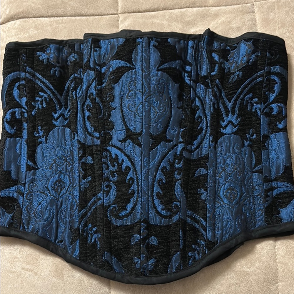 Luxurious Blue and Black Brocade Corset